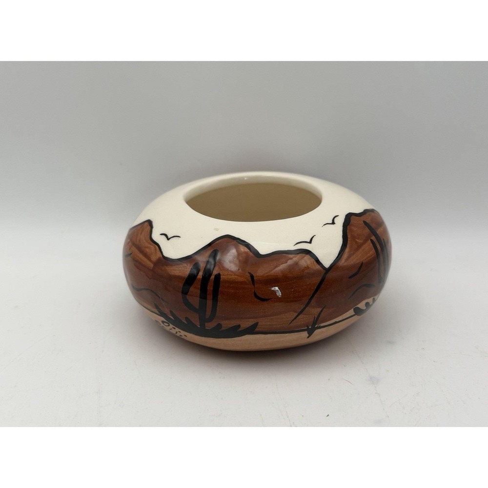 Southwest‎ Desert Pottery Bowl Vase Signed Oiji Hand Painted Cactus Landscape